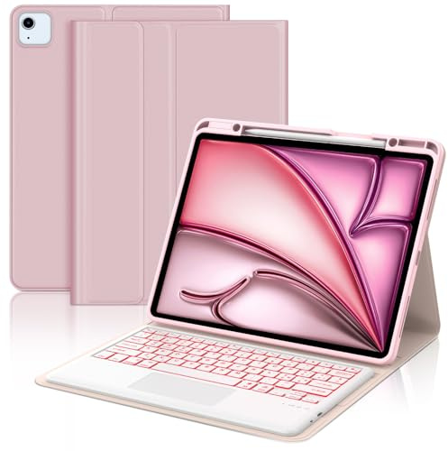 WAVATA Tastiera per iPad Air 13 pollici M4 2026/M3 2025/M2 2024 con Touchpad, Custodia Tastiera per iPad Pro 12.9 Pollici 6a/ 5a/ 4a/ 3a Gen Magnetica Bluetooth Retroilluminata QWERTY, Rosa