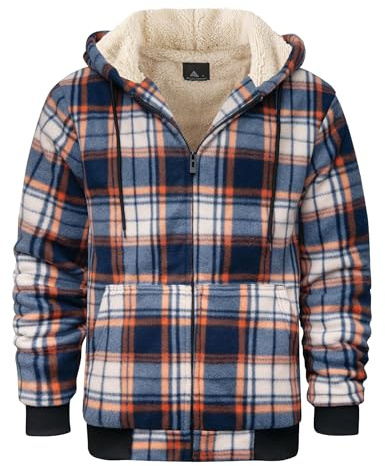 Sweatshirt Polaire à Manches Longues Pour Homme Sweat Capuche Zippé Carreaux Veste Zippée en Peluche Poche à Capuche Shirts Doublée Sweatshirts Décontractée Quotidienne Manteau Vêtements Extérieur