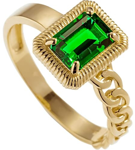 Ayoiow Verlobungsringe Vorsteckring Gelbgold für Damen, Elegant Tsavorit Ringe Gold 585 Damen, Eheringe Gelbgold 585 für Freundin
