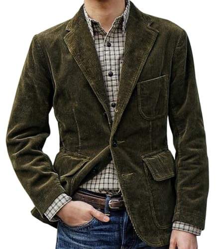 Mymyguoe Corduroy Men's Elegant Suit Jacket Long Sleeve Lapel Outdoor Jacket Elegant Cardigan Sports Jacket Casual Jacket Regular Fit Casual Jacket Cord Blazer Vintage Business Jacket