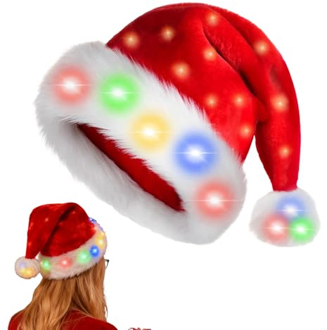 Gorro Papá Noel Iluminado Para Niños Adultos,Tocado Cosplay Navideño,Gorro Papá Noel Con Luces,Sombreros Navidad Con Luces Para Fotografías,Celebraciones Invierno,Fiestas Disfraces,Carnaval (adultos)
