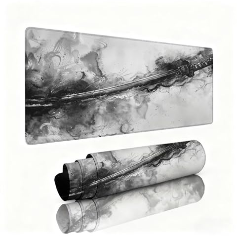 Alfombrilla Escritorio Gris Alfombrilla Ratón Espada Tapete Escritorio 900x400x3mm, Almohadilla Raton Superficie Resistente a Salpicaduras, Desk Mat Bordes Cosidos Materiales Duraderos, Portátil 0B-36