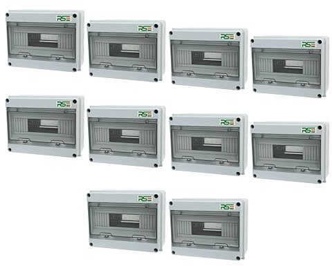RSE Verteilerkasten Aufputz 1-Reihig 12 Module, 10 Stück, Kleinverteiler IP65 Feuchtraum Sicherungskasten mit umlaufender Dichtung für Garten oder Außenbereichen