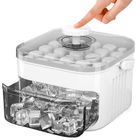 50 Cube Ice Maker with Easy Press Lid, Double Layer Portable Pull Out Ice Drawer with Handle, ICES Trays for Freezer, Non Stick, Easy Release ICES Molds Box for Kitchen Picnic Camping
