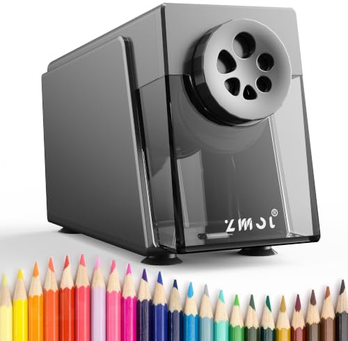 ZMOL Heavy Duty Electric Pencil Sharpener for Classroom, 6 Holes, Silver | Stronger Helical Blade, Auto Stop, Plug in, Suitable for 6-12mm No.2/Colored Pencils, Teachers, School & Home