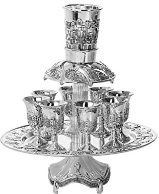 Grapes Motifs Silver Plated 8 Cup Kiddush Wine Fountain