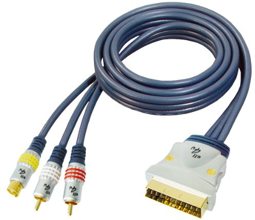 All4u BBVS 7 Câble vidéo Fiche péritel 4 broches + 2 fiches RCA / Péritel Fiches chromées 5 m Bleu foncé