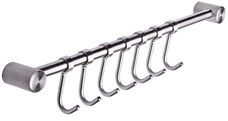 eForwish 304 Stainless Steel Kitchen Utensil Racks with 7 Sliding Hooks Hangers Wall Mounted 15