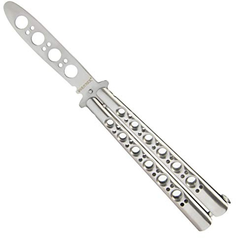 VORNNEX Practice Butterfly Knife Trainer,Full Stainless Steel Unsharpened 100% Safe Dull Balisong Knives Trainer Butterfly Comb for Training(Silver)