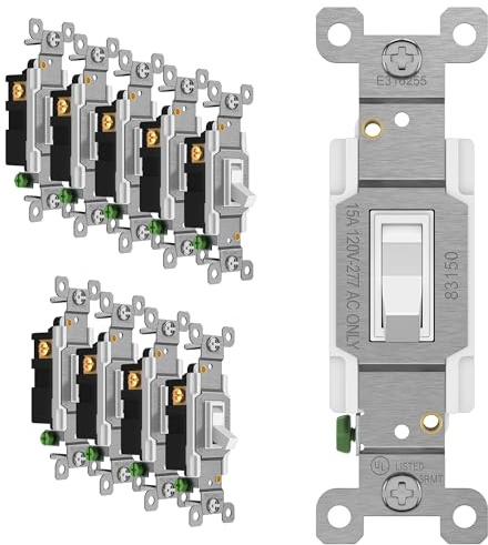 ENERLITES Toggle Light Switch, 3-Way or Single Pole, 15A 120-277V, Grounding Screw, Residential Grade, UL Listed, 83150-W-10PCS, White (10 Pack)