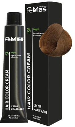 FemMas Hårfärg, mörkblond 6, professionell färgkräm med arganolja, keratin och ceramider, permanent färg eller toning för långvariga resultat, 100 ml