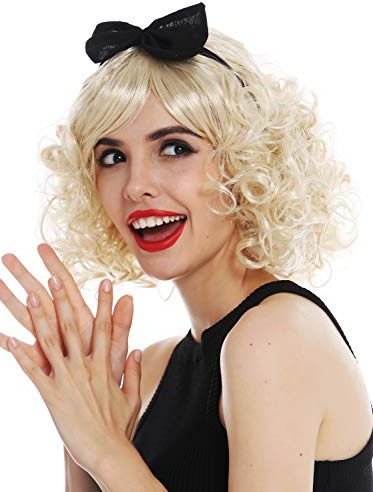 WIG ME UP - 61905-FR87A Niedliche Perücke Karneval Damen Blond Locken lockig Haarreif schwarz mit Schlaufe cute 50er 60er Look