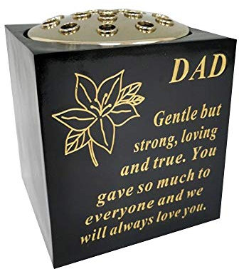 YöL Rose Bowl Graveside Ornament Tribute Black Gold Flowers Verse Poem 15cm Dad