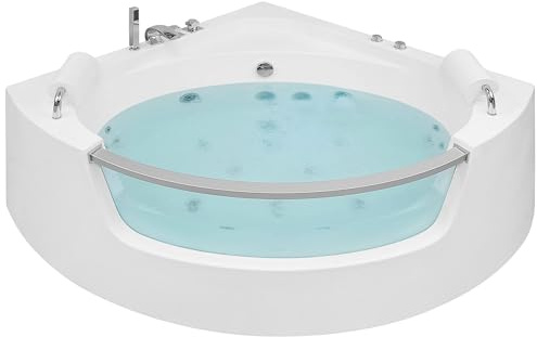 Bañera de hidromasaje esquinera de acrílico sanitario blanco con LED 150 cm estilo moderno Mangle