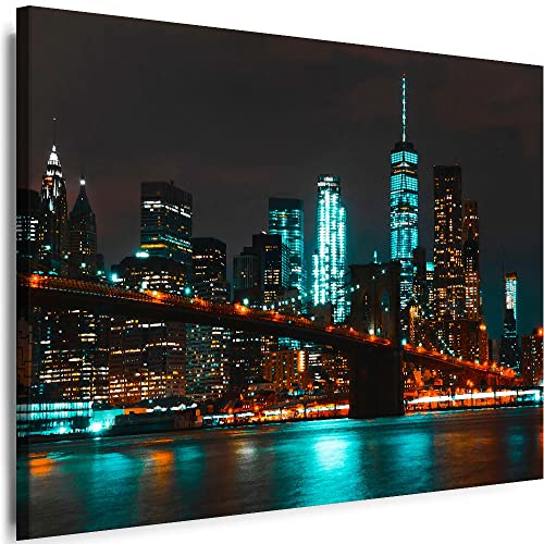 Myartstyle - Bilder Leinwand Skyline - New York 100 x 70 cm Xxl - 1 Teilige WandBilder Art 3D Modern Kunstdrucke w-aB-20433-52