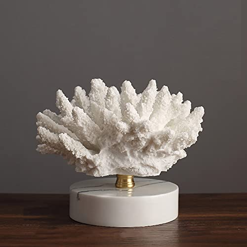 LIJUCAI Moderne weiße Simulation Korallen Einrichtung Marmorsockel Wohnzimmer Arbeitsplatten Exquisite Harz Handwerk Dekoration Hochzeitsgeschenk,A