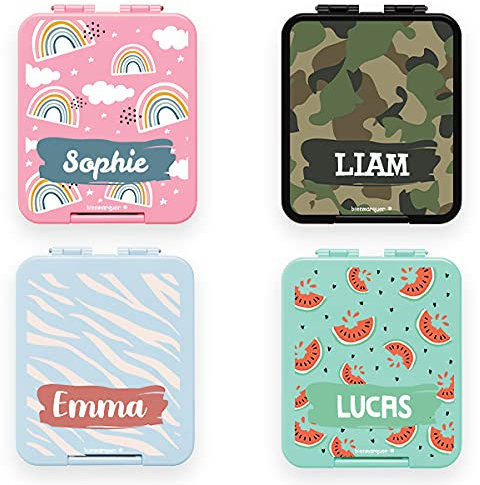 bienpegado – Fiambrera infantil personalizada con nombre – Lonchera bento con diseño básico: escoge tu estilo. Color (Azul Oscuro)