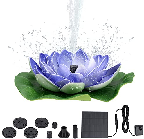 Skystuff Solar Water Pump Fountain With 6 Nozzles - 1.2W Lotus Pump for Garden Pond, Pool, Bird Bath, Water Feature - Purple