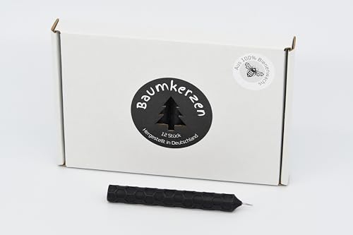 Premium Baumkerzen 12 Stück aus 100% EU Bienenwachs Honigwaben Muster farbig Christbaumkerzen (Schwarz)