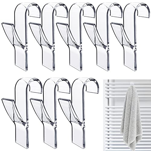Realure 8pcs Clear Radiator Towel Hooks, No Drill Towel Rail Clips | Fits up to 25mm radiator rails. Removable ABS hooks for towels, robes and clothes in bathroom, kitchen and utility rooms.