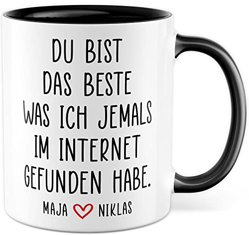 Tasse personalisiert Freund Freundin Geschenk Du bist das beste Geschenkidee Partner Ehefrau Ehemann Kaffeetasse mit Spruch liebevoll Dating-App Jahrestag Jubiläum eigene Namen (Weiß/Schwarz)