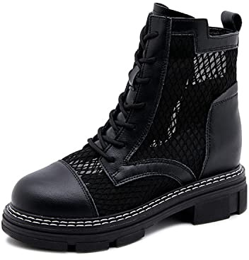 Eralom Chaussure Femme Bottines à Dentelle pour l’été,Bottes Cheville Femme en Cuir Respirantes Femme Talon Plat 3CM