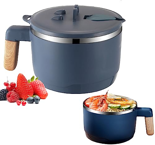Ramenschüssel Instant,Rostfreier Stahl Ramen Bowl Bowl, Japanische Sopenschüssel,1000ML Doppelt Isolierter Sellado Nudelschale mit deckel,auslaufsicher Instant NudeSchüssel Schüssel Geschirr (#A)