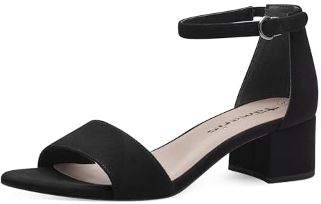 Tamaris Damen Sandalen mit Absatz Textil Vegan Blockabsatz Sommer; BLACK/schwarz; 40