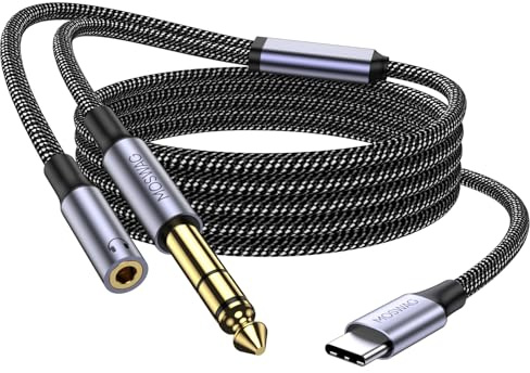 MOSWAG USB C à 6,35 mm TRS 1m, Adaptateur Professionnel USB C à 6.35mm Auxiliaire Audio Stéréo Pour L'audio, L'enregistrement et L'écoute de Google pixel 4XL, Galaxy Note 10 + / S20 +