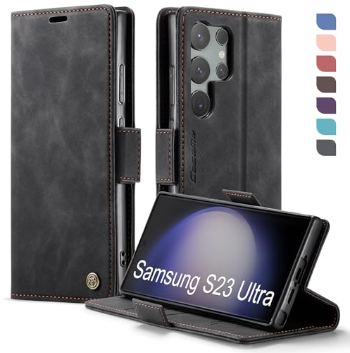 XYGLOW Handyhülle für Samsung Galaxy S23 Ultra 5G Hülle Premium PU Lederhülle Klapphülle【RFID Schutz】Kartenfach Standfunktion Schutzhülle für Samsung S23 Ultra Flip Case Wallet Tasche Klappbar,Schwarz