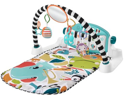 Fisher-Price Baby Activity Mat Glow and Grow Kick & Play Piano Gym, Portable Musical Toy with Smart Stages Learning, Ages 0+ Months, Blue, Queens English Version, HWY58