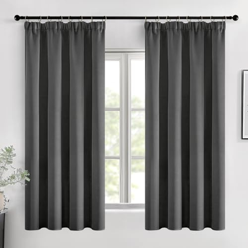 MIULEE Verdunklungsvorhang Blickdicht 2er Set B140 H145 Grau | blickdichter Verdunklungsvorhang mit Kräuselband, modernes Design, kälteabweisend, dekorativ für Wohnzimmer und Schlafzimmer