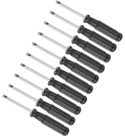 CoCud Mini Tournevis Fendu, Taille 4,0 mm, Longueur 108 mm, Acier au Carbone, Petits Tournevis Plats avec Poignée Noire Antidérapante - (pour Lunettes, Montre), 10 Pièces.