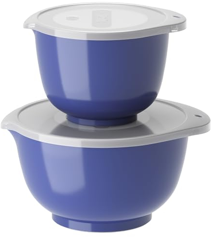 Rosti Margrethe Schüssel Set, Rührschüssel Set, 4-Teilig mit 2 Rührschüsseln und 2 Deckel, Teigschüssel aus Recycelbarem Kunststoff, 1,5 Liter und 3 Liter, Electric Blue (Blau)