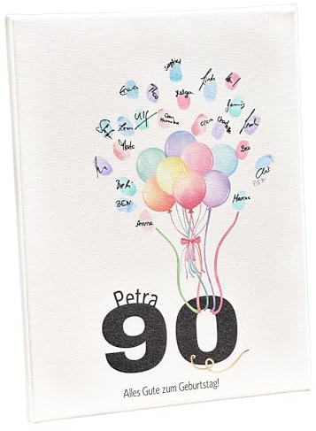 KATINGA Leinwand für Fingerabdrücke als Gästebuch - Geschenk zum runden Geburtstag (90)