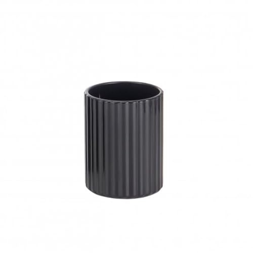 ReWu Vaso Tokio para cepillo de dientes y pasta de dientes, negro mate, cristal estriado, soporte para cepillo de dientes, accesorio de baño, soporte para cepillos de dientes, 7,8 x 10 cm