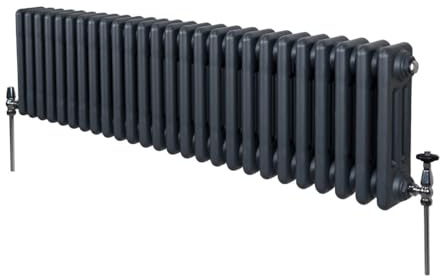 Radiateur Traditionnel à Triple Colonne 300 x 1192 mm, Chauffage Moderne Horizontal en Acier au Carbone Gris Anthracite Mat, Cuisine Salon Salle de Bain [Brosse, Attaches Murales & Supports INCLUS]