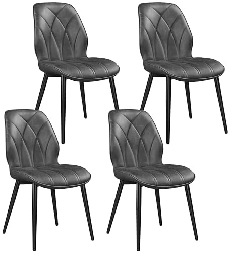 Yaheetech Esszimmerstühle 4er Set gepolstert Stuhl Kunstleder Dunkelgrau | Küchenstühle mit Rückenlehne, Metallbeine, Polsterstuhl bis 136 KG Belastbar, für Küche/Esszimmer/Schlafzimmer/Restaurant