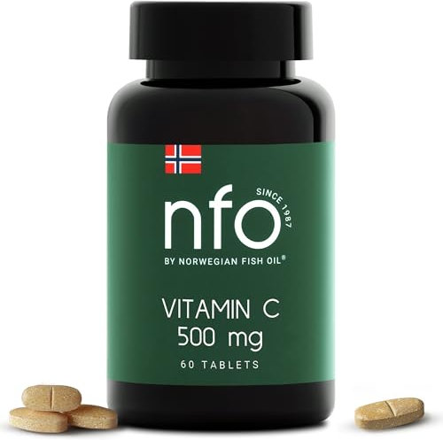 NFO Vitamin C 500 MG [60 Tablets] Norwegian Natural High Dose Vitamin C Complex to Protect The Stomach, Digestive System, Teeth and Your Body from Free Radicals 100% Vegan Product Made in Norway