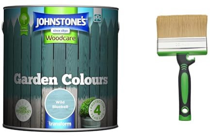 Johnstone's - Garden Colours - Wild Bluebell - Exterior Wood Paint - Fade Resistant & Fit For The Job 4 inch Large Capacity Shed And Fence Block Brush for Rapid Painting of Sheds & Fence