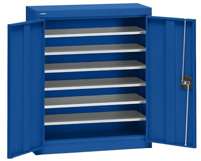 eurokraft | Materialschrank aus Stahlblech | Höhe 780 mm | Enzianblau RAL 5010 | 6 Böden