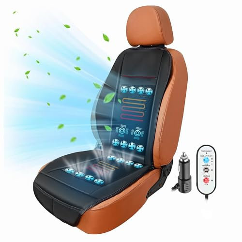 LifeUp 12V Kühlendes Autositzkissen mit Massage & Temperaturregelung, Kühlender Autositzbezug Vordersitz, mit 16 Ventilatoren, Autositzkühler, Fit Sommer Winter, Schwarz (3 in 1)