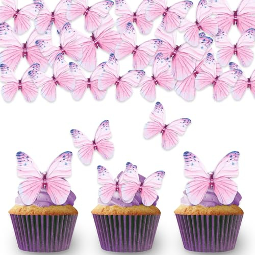 DazzJoy 50 Stück lila Essbare Schmetterlinge Tortendeko für Kuchen und Torten