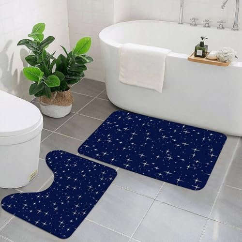 EYLOZS Badezimmerteppich Set 2 Teilig Waschbar rutschfeste Badematte Toilettenmatte Weich Saugfähige Badteppiche,Nachthimmel mit Sternen. Vektornahtloses Muster.