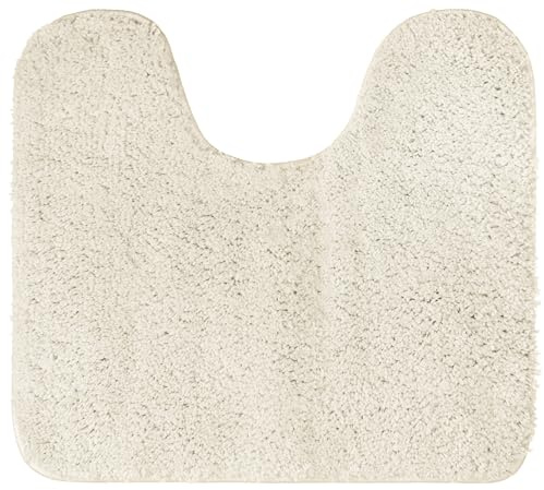 Brandsseller Tapis de WC 45 x 50 cm avec découpe en microfibre douce - Tapis de bain antidérapant pour toilettes - Beige