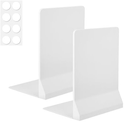 Buchstützen Faltbar, 2 Stück Bücherstütze für Mehrere Bücher, Buchstütze mit Anti-Rutsch Pad, Bookends für Zuhause Bücherhalter, Schule Buchhalter, Büro Book Holder, Kunststoff, Weiß