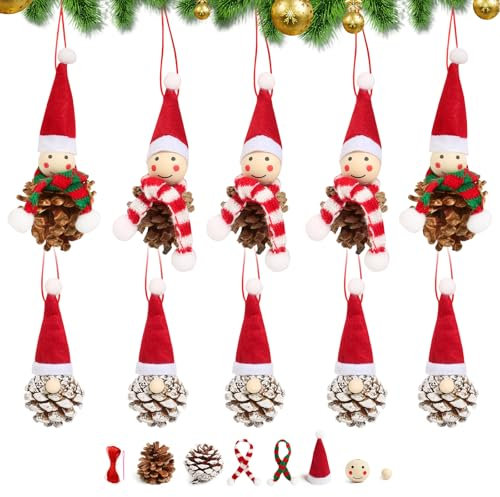 BOFUNX 10pcs Ciondoli Albero Natale Addobbi Gnomi Natalizi Decorazioni Albero di Natale con Pigne Gnomo Pendenti Fai da Te Decorazioni Natalizie Artigianato da Appendere