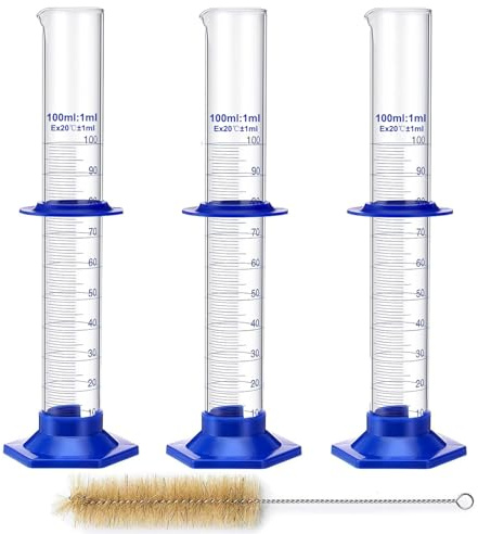ZEEROQOLAB Cylindre Gradué avec Base Hexagonale et Collier de Protection | 3 Pièces Cylindres de Mesure en Verre Borosilicaté 100ml avec Collier de Protection, Anti-Fall und Bruchsicher, pour Chimie