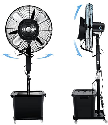 WANGXLGD 45° Oscillation Pedestal Misting Fan, 3-Speed Outdoor Patio Fans for Outside, Adjustable Height, 12 Gallon Tank, Industrial Fan for Outdoor, Black (71cm/28in)