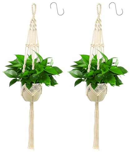 Apstaqeoo 2PCS Hanging Planters Baskets, Cotton Rope Macrame Plant Hanger Wall Hanging Plant Holder Flower Pot Holder with 2 S Shaped Hooks for Indoor Outdoor Garden Balcony Home Decor 105CM (Style 1)
